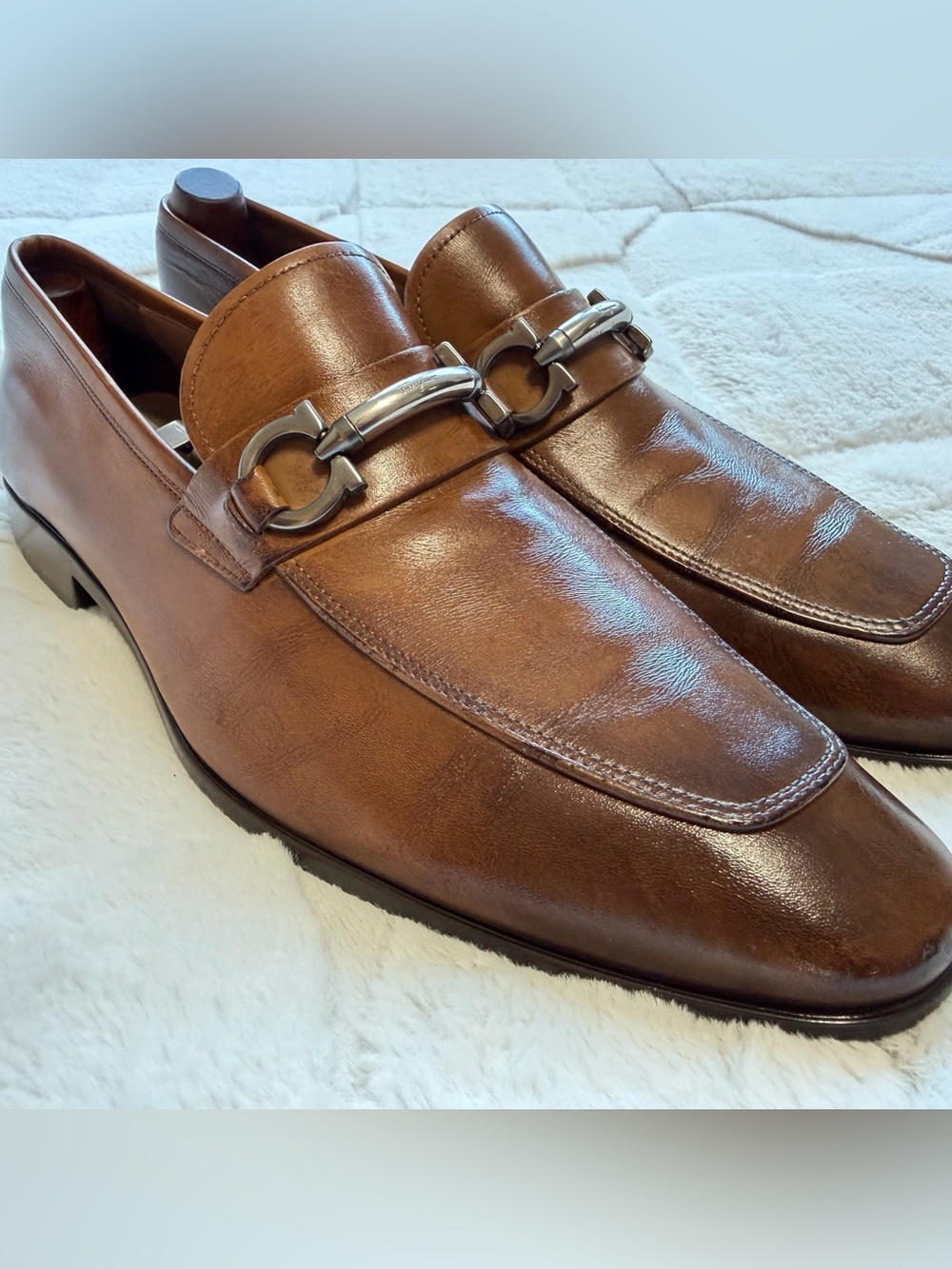 $1,090 Salvatore Ferragamo Brown Leather Gancini Buckle Horse-bit Loafers 10.5 D - Picture 4 of 16